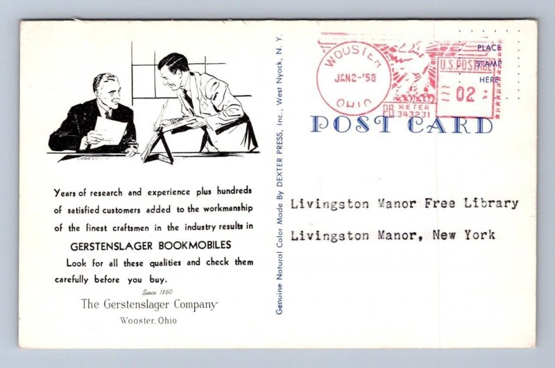 UNION PARISH LIBRARY BOOKMOBILE WOOSTER OHIO METER MAIL POSTCARD 1958