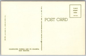 Postcard Clearwater Florida FL Aerial City Gulf Beaches 1950s Chrome View