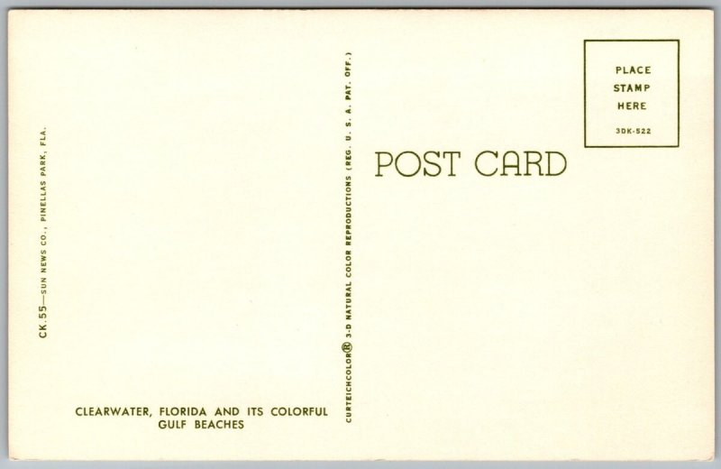 Postcard Clearwater Florida FL Aerial City Gulf Beaches 1950s Chrome View