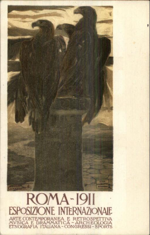 Beautiful Eagles - Rome Roma 1911 Exposition CAMPBELLOTTI Poster Art Postcard