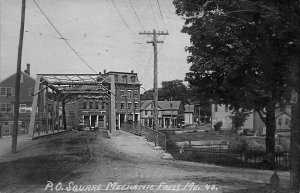 Mechanic Falls ME Post Office Square Iron Bridge Storefronts Real Photo Postcard