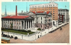 Vintage Postcard Main Street North From 3Rd Old And New Courthouses Dayton Ohio