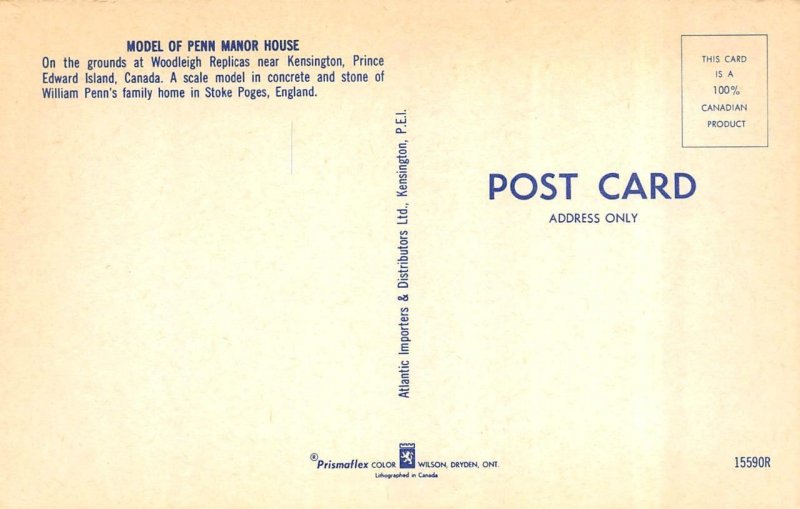 3~Postcards Burlington, PEI Canada WOODLEIGH REPLICAS Castle~Manor House~Church
