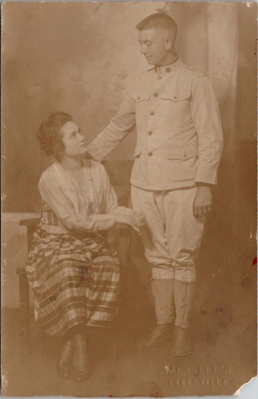 Greenville South Carolina Sweet Couple Woman Soldier 1917 Real Photo Postcard Z2