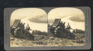 REAL PHOTO RHINE RIVER COBLENZE GERMANY US ARMY TANKS STEREOVIEW CARD