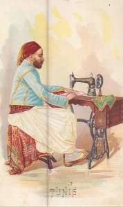 Victorian Trade Card - SINGER SEWING MACHINE - World Costumes Tunis 1892