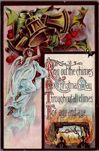 1915 CHRISTMAS LANSDALE PA ANGEL BELLS FIRE POEM EMBOSSED POSTCARD 20-122