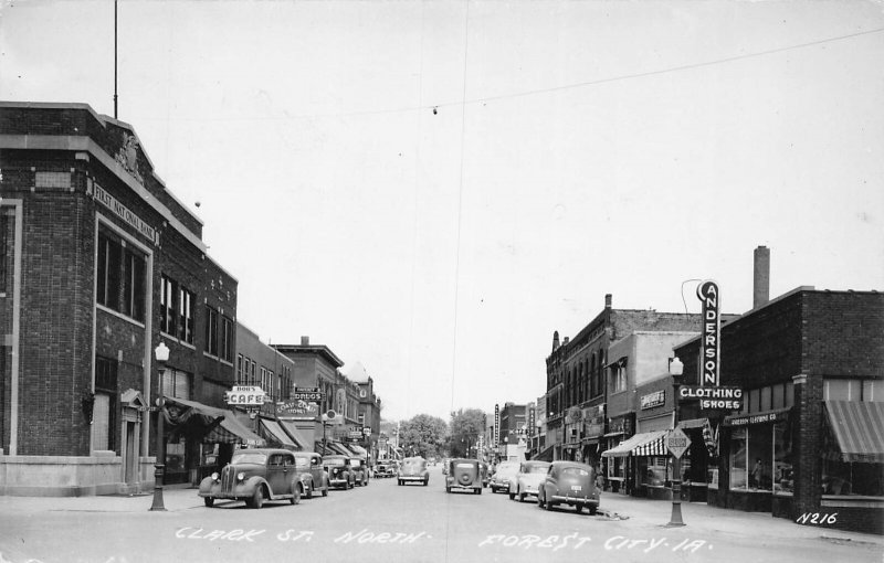 J77/ Forest City Iowa RPPC Postcard c1940-50s Main Street Stores 178