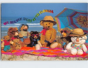 Postcard We Bearly Made it to Florida USA Stuffed Bears on the Beach