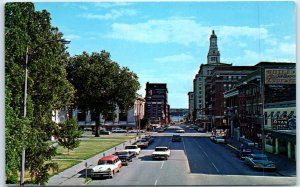 Postcard - Main Street looking south toward Mississippi River in Davenport, Iowa