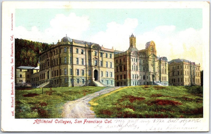 VINTAGE POSTCARD VIEW OF THE AFFILIATED COLLEGES OF SAN FRANCISCO POSTED 1908