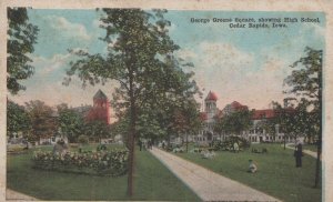 Postcard George Greene Square Showing High School Cedar Rapids Iowa IA