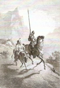 Don Quixote and Sanchp. Horse. Donkey Modern Spanish PC. Size 16 x 11 cms