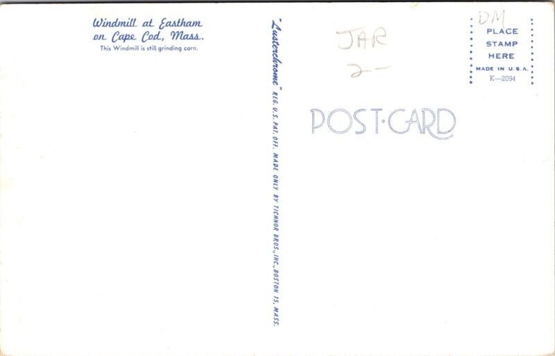 Windmill Eastham Cape Cod Massachusetts MA Postcard UNP VTG Tichnor Unused
