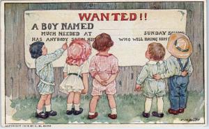 SIGNED ARTIST C M BURD  Sunday School Reminder 5 CUTE KIDS  1916  Postcard