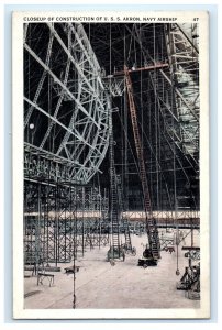 Construction Of USS Akron Navy Airship Zeppelin Akron OH Ohio Postcard (FT17)