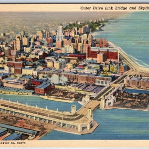 1938 Chicago IL Downtown Birds Eye Aerial Survey Outer Drive Link Bridge PC A206