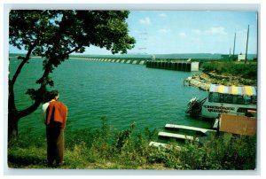1963 View Of Grand River Dam Cherokee Queen Sternwheel Boat Vintage Postcard 