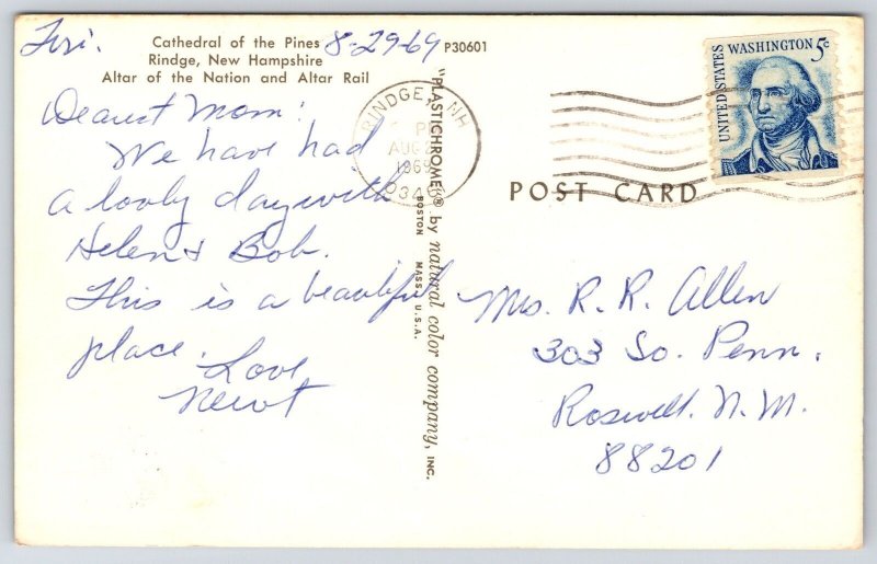 Postcard 1969 Altar of Nation Cathedral Church of the Pines Rindge New Hampshire