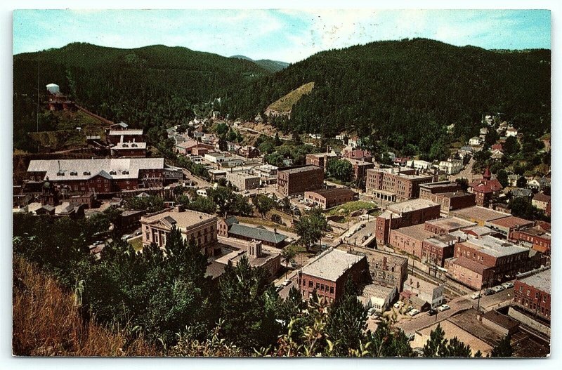 VTG Postcard Deadwood South Dakota SD Birds Eye Aerial View Black Hills A3