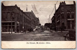 McAlester Oklahoma 1907 Postcard 2nd Street Americal National Bank Street Scene