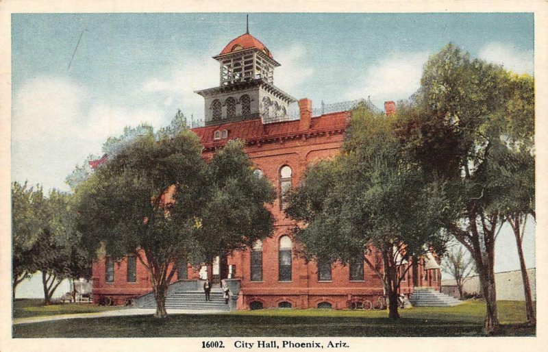 PHOENIX, AZ Arizona    CITY HALL VIEW   People on Steps   c1920's Postcard