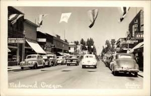 Redmond OR Street Scene Cars c1940s Real Photo Postcard