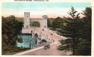 Indianapolis IN-Indiana, 1927 Emrichsville White Stone Bridge Vintage Postcard