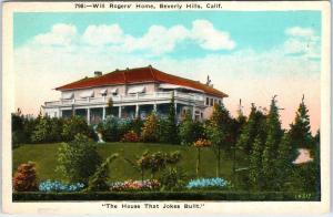 BEVERLY HILLS, CA California  WILL ROGERS'  Joke Built  Home  c1920s  Postcard