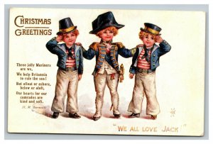 Vintage 1910's Tuck's Christmas Postcard Three Sailor Children -We all love Jack