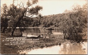 USA Sugar River Scene In The Good Old Summertime Albany Wisconsin RPPC C033