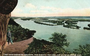 Vintage Postcard 1907 Break Day Mississippi Pikes Peak Just Below McGregor Iowa