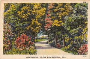 Pemberton New Jersey Greetings Linen Antique Postcard J53316