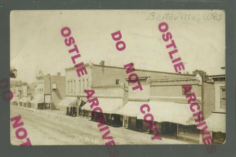 Belleville WISCONSIN RPPC c1910 MAIN STREET nr Madison New Glarus Verona #1