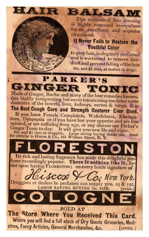 Vintage 1890's Victorian Trade Card Parker's Ginger Tonic - Quack Medicine