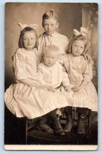 Childrens Siblings Postcard RPPC Photo Studio c1910's Antique Unposted