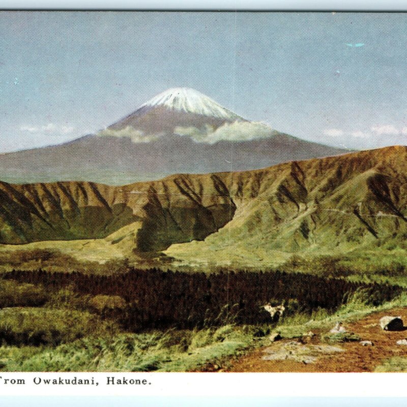 c1950s Japan Mt. Fuji from Owakudani Hakone Crater Litho Photo Postcard Vtg A31