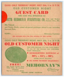 c1950's Old Customer Night Guest Card Mehornay's Kansas City MO Postal Card