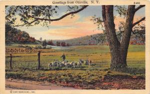 Otisville New York~Shepherd Herding Sheep in Field Under Large Tree~1940 PC