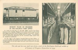 1933 Chicago Expo Postcard Burlington Train Exhibit Mail Car, Post Office 