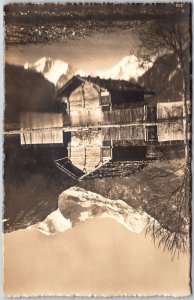 Interlaken Monch und Jungfrau Switzerland Old House & River Postcard