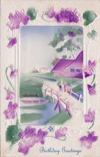 Birthday Greetings With Beautiful Embossed Landscaped Scene