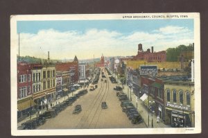 COUNCIL BLUFFS IOWA DOWNTOWN BROADWAY STREET SCENE VINTAGE POSTCARD