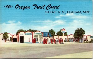 Linen Postcard Oregon Trail Court in Ogallala, Nebraska