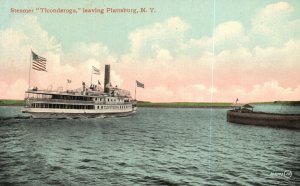 Vintage Postcard 1913 Steamer Ticonderoga Leaving Plattsburg New York TV&S Pub.