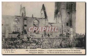 Old Postcard Army Ramscapelle Belgium the church and the cemetery lay by German