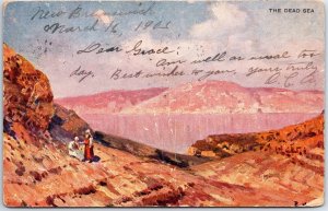 VINTAGE POSTCARD SIGNED ART RENDERING OF THE DEAD SEA PALESTINE MAILED 1905