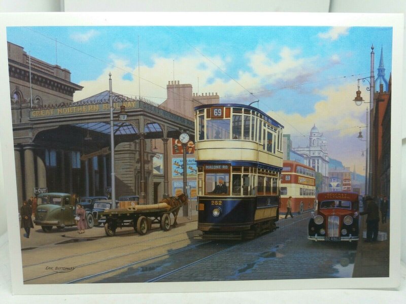 Large Postcard Great Victoria Street Tram Belfast Painting by Eric Bottomley