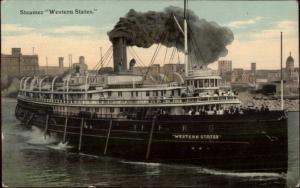 Steamship SS Western States Steaming c1910 Postcard - Detroit? 