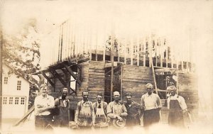 Men in Front of a House they are Building Real Photo Unused 